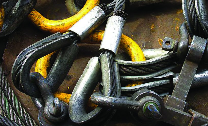 Wire ropes, lifting hooks and shackles